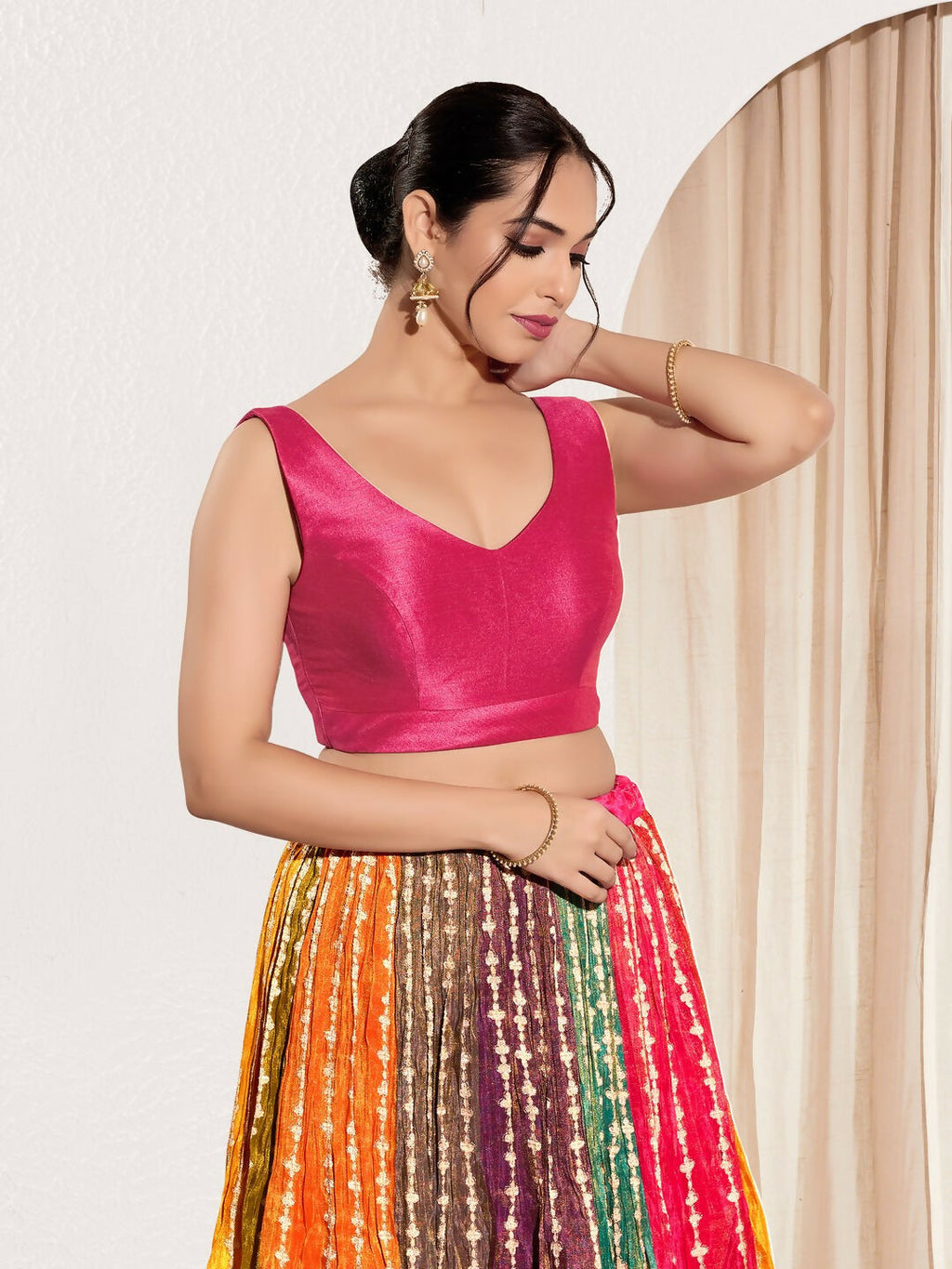 Pink Mulberry Silk Round Neck Sleeveless Padded Blouse