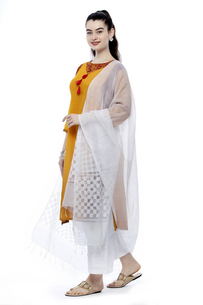 Off White Buta Cut Kota Cotton Dupatta for Elegant Looks