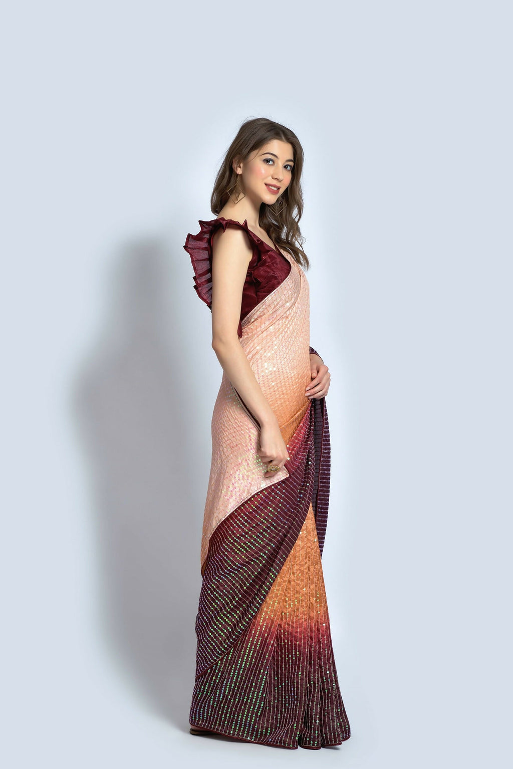 Vegaa Fashion Brown Vichitra Silk Embroidered Party Wear Saree