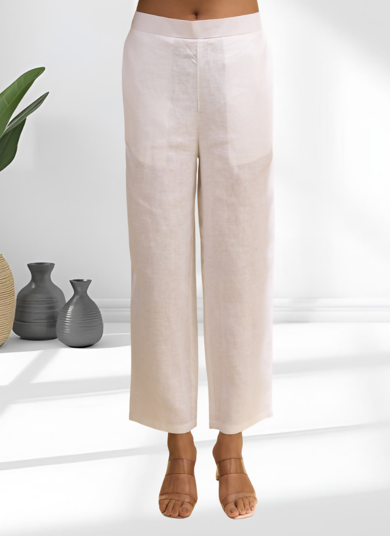 Off White Linen Embroidered Cord Set for Festive and Casual Wear