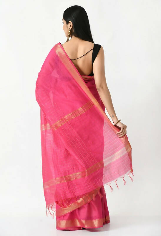 Pink Bhagalpuri Handloom Silk Raj Shree Saree with Blouse Piece