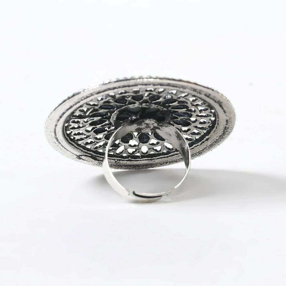 Oxidised Silver-Toned Adjustable Ring Traditional Ethnic Jewelry
