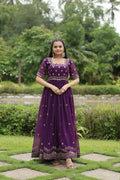 Purple Georgette gown with sequence embroidery for party wear
