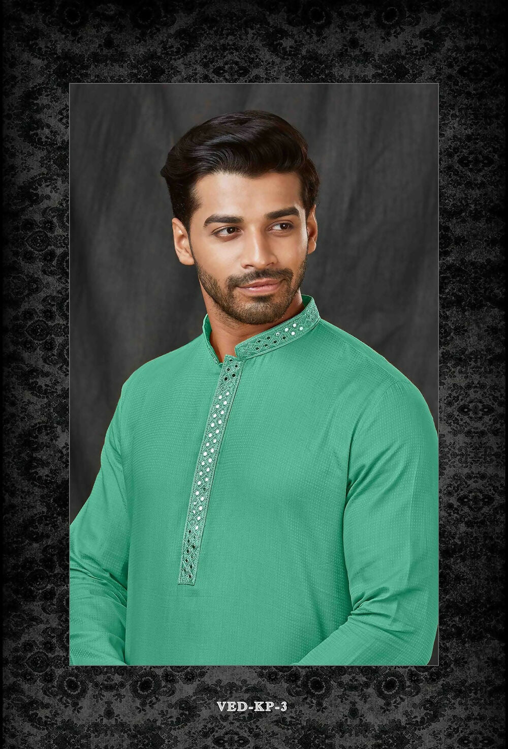 C.Green Self Jacquard Kurta Pyjama for Toddlers