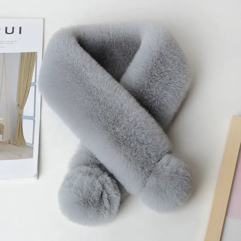 Women Plush Faux Rabbit Fur Winter Scarf Soft Warm Neck Wrap - Image 3
