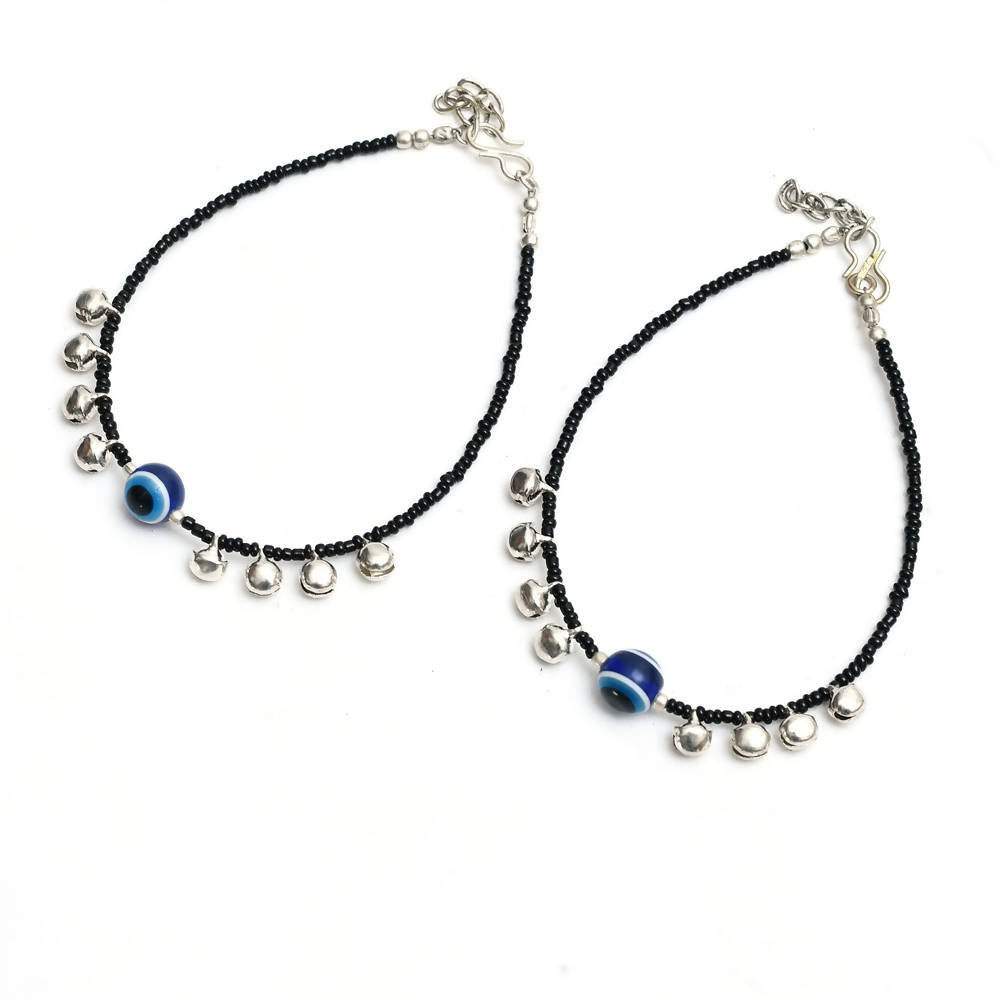 Silver and black Nazariya traditional payal for women and girls