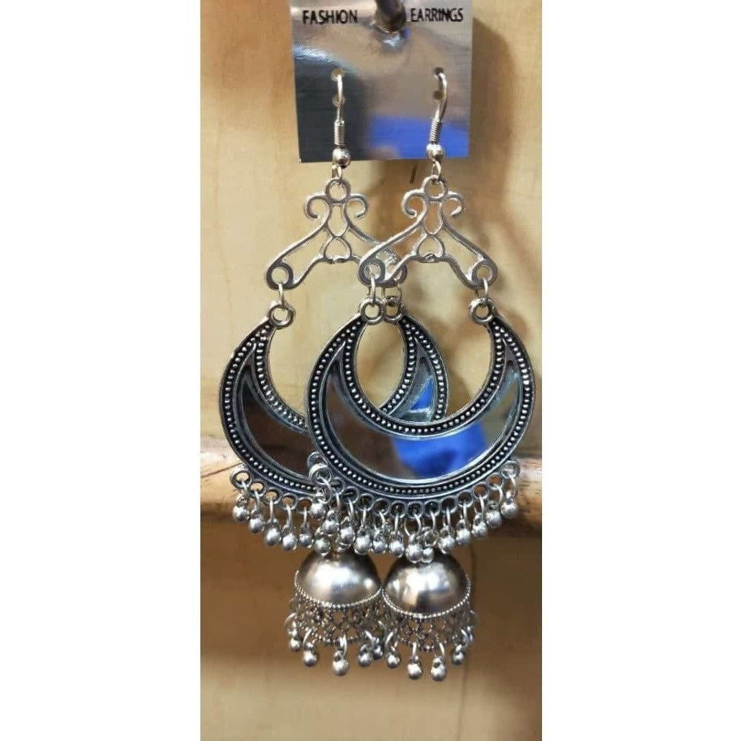 Silver tone traditional Chandbali Jhumka earrings for women