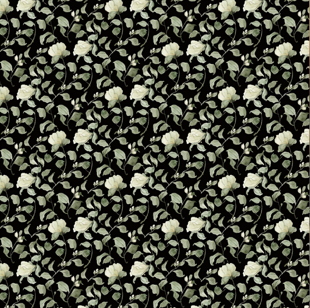 Lancaster Floral Wallpaper in White, Green, Cream, and Black