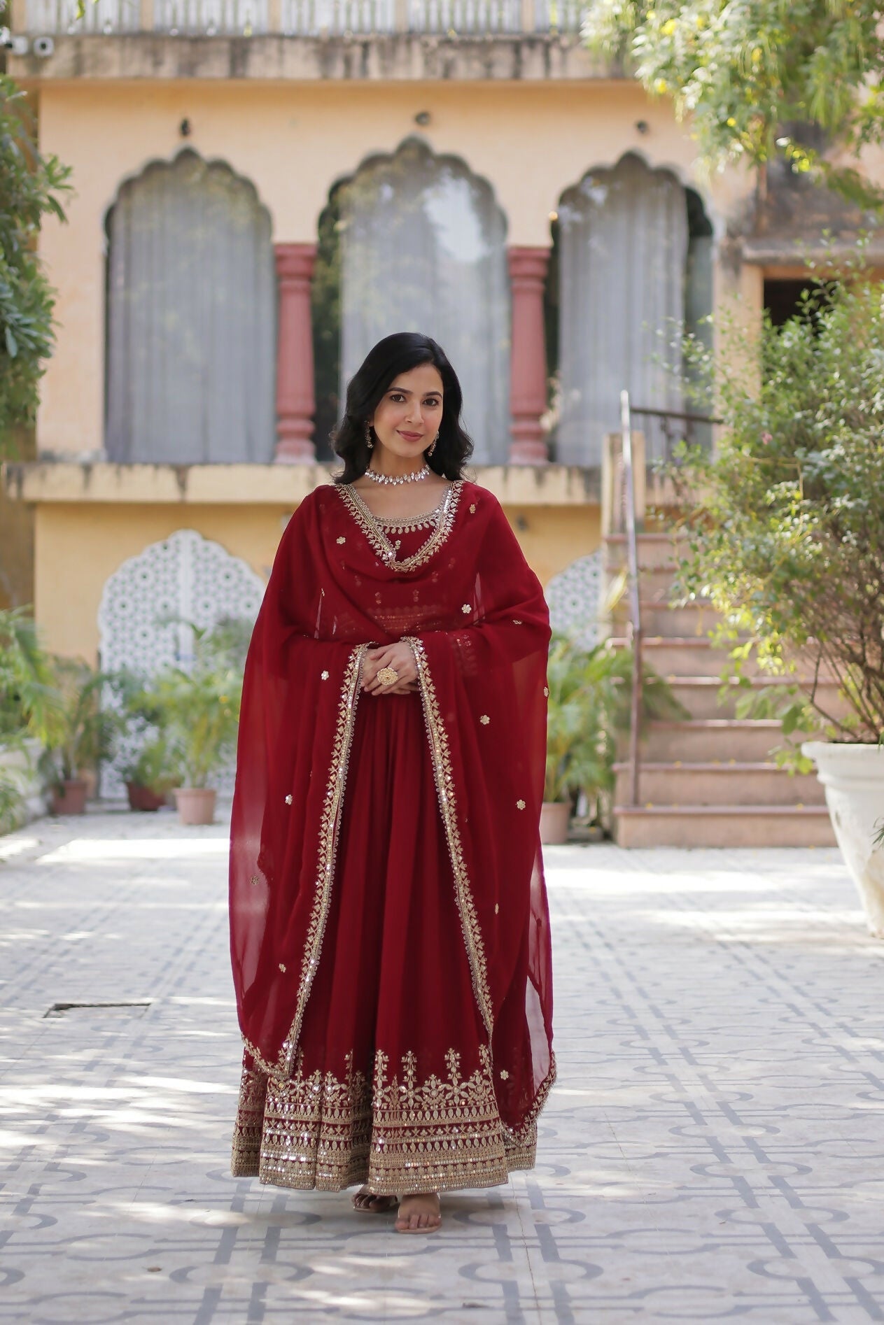 Maroon Georgette Kurta Set with Stunning Sequence Embroidery