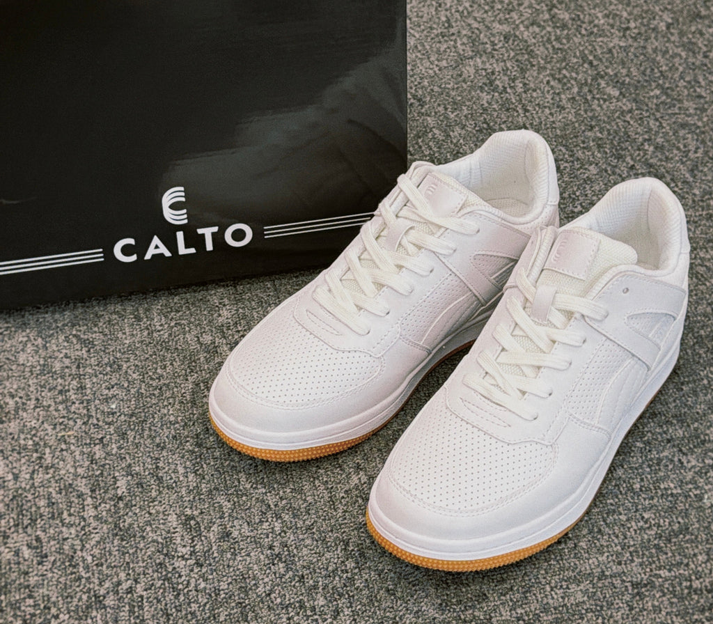 CALTO - S2531 - 2.2 Inches Taller (White) with Gum Sole - Contemporary Casual Sneaker