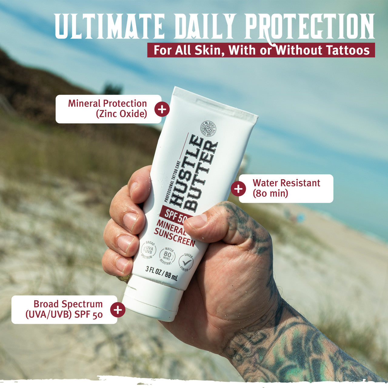 Mineral Sunscreen Lotion SPF 50 for Healed Tattoos