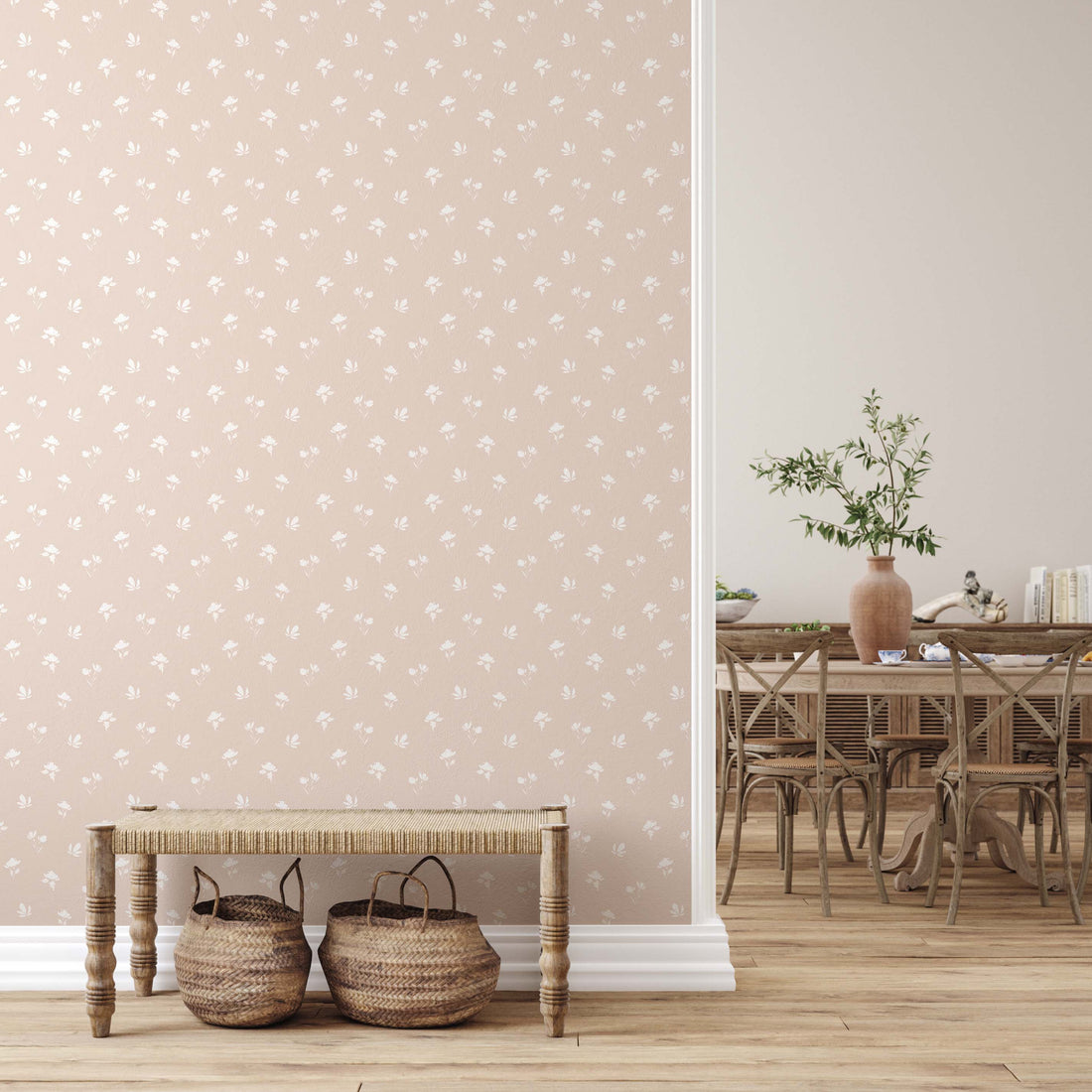Imogen Floral Removable Wallpaper in Blue, Pink, and White