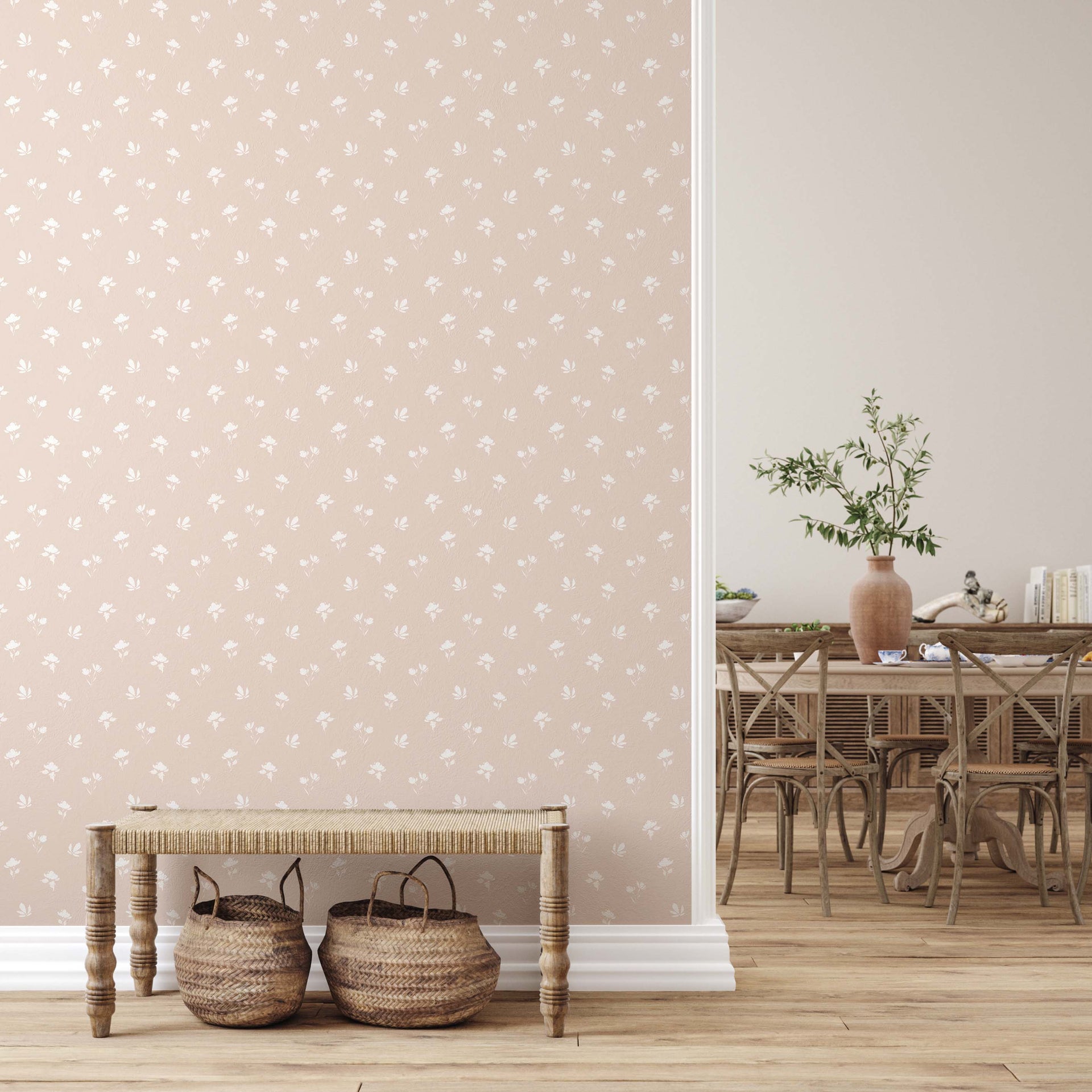 Imogen Floral Removable Wallpaper in Blue, Pink, and White