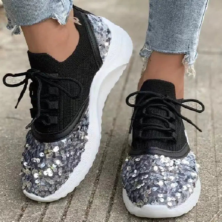 Women Breathable Sequin Knit Sneakers for Daily Comfort - Image 22