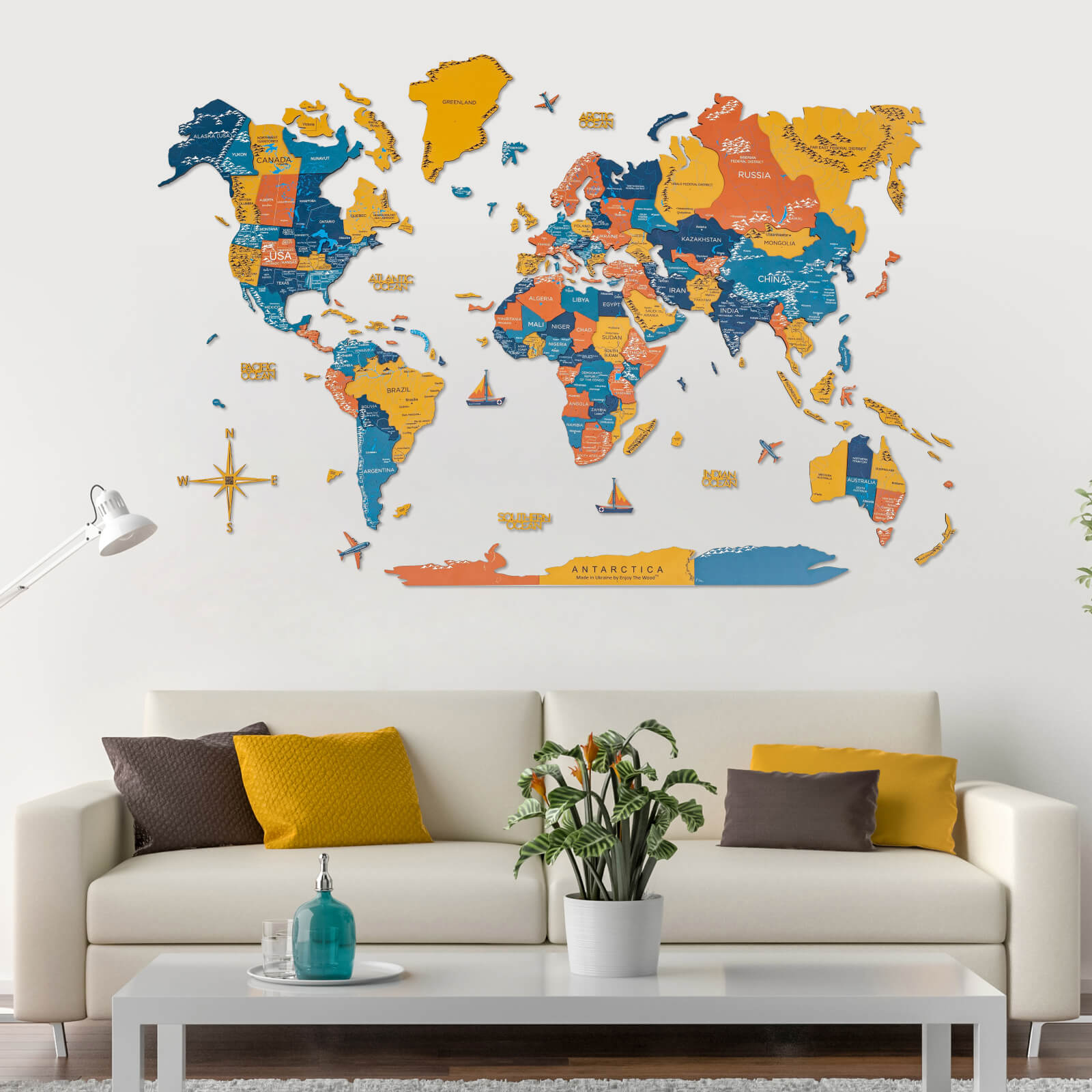 3D Wooden World Map Indie – Decorative Layered Wall Art