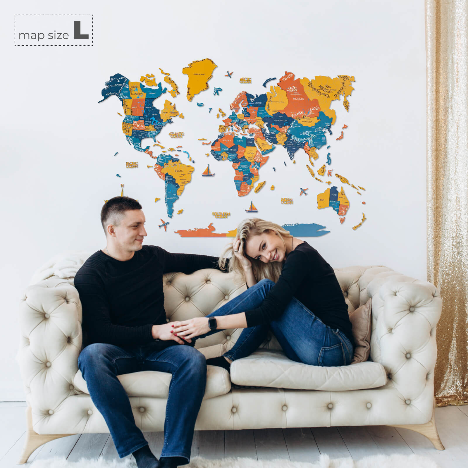 3D Wooden World Map Indie – Decorative Layered Wall Art