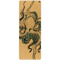 Nomad cork yoga mat with abstract pattern in cork-brown and forest-green.