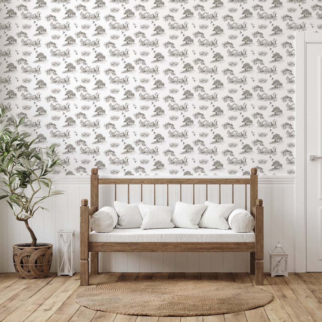 Ingalls Removable Wallpaper in White and Charcoal-Gray