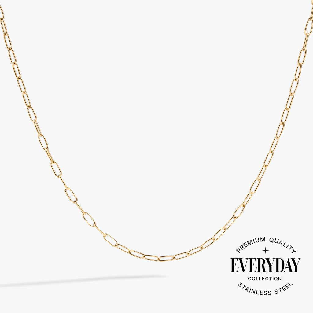 Gold paperclip link chain necklace for layering and charm attachment