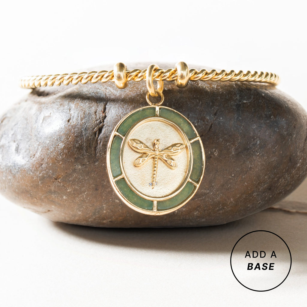 Dragonfly Interchangeable Charm with Green Jade and Gold-Tone