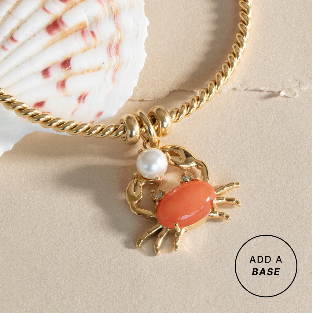 Crab Interchangeable Charm with Glass Pearl and Peach Jade