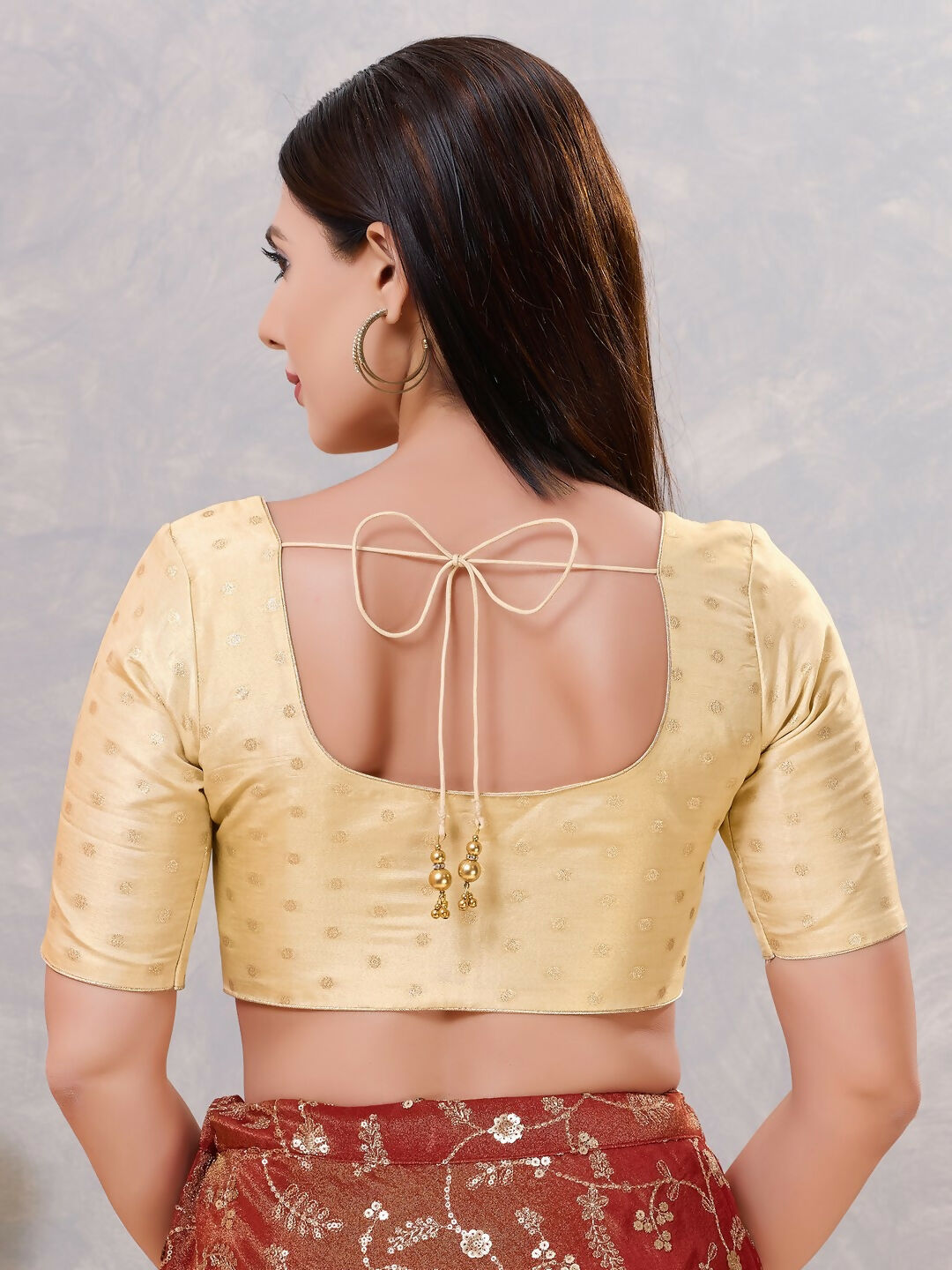 Elegant Women's Silk Stitched Blouse in Light-Gold