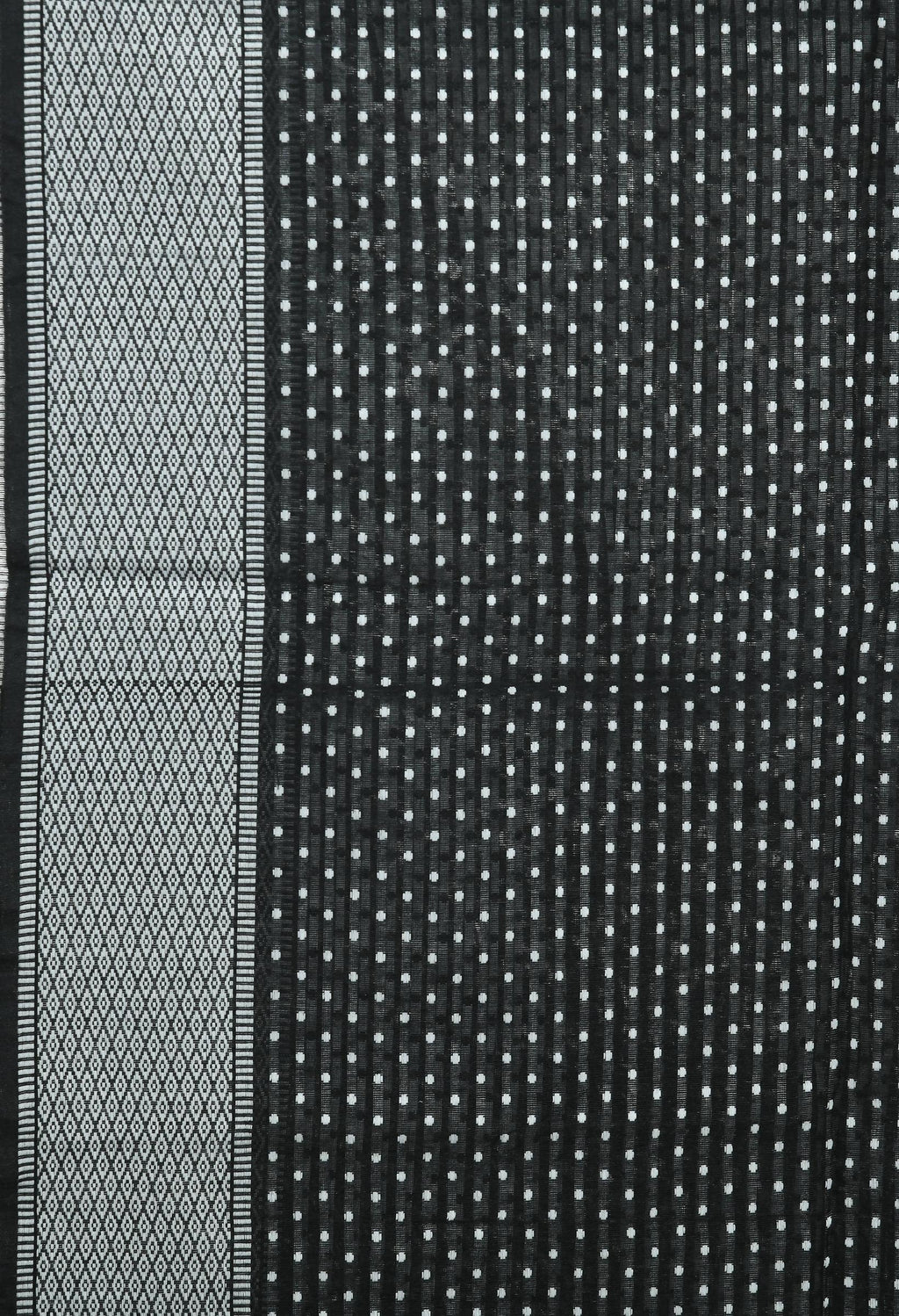 Black Dot Pattern Handloom Cotton Dupatta - Chic Ethnic Accessory