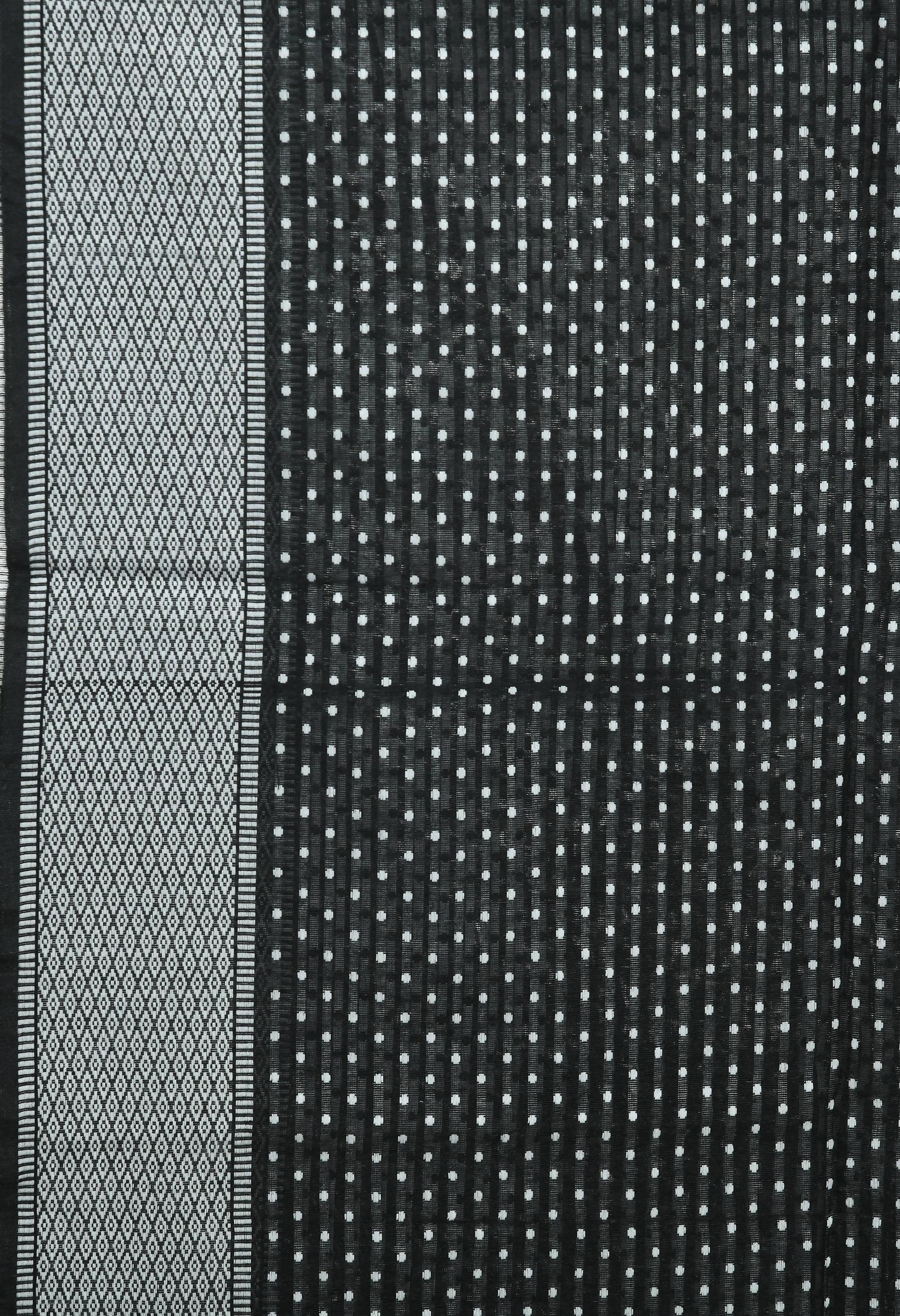 Black Dot Pattern Handloom Cotton Dupatta - Chic Ethnic Accessory