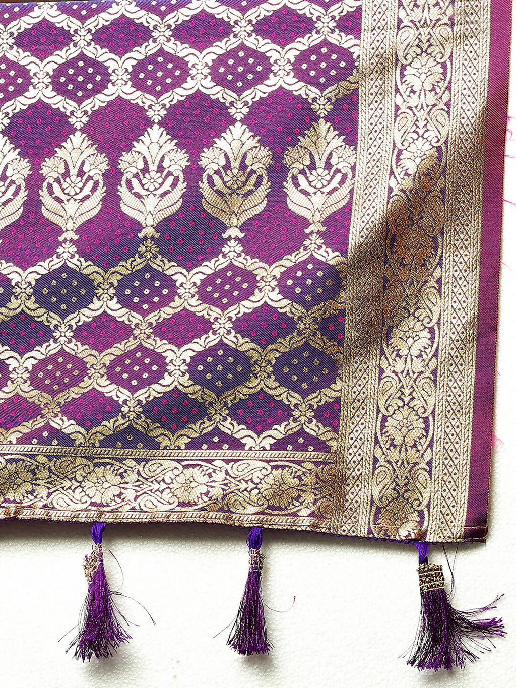 Orange & Wine Patola Silk Saree with Traditional Meenakari Work