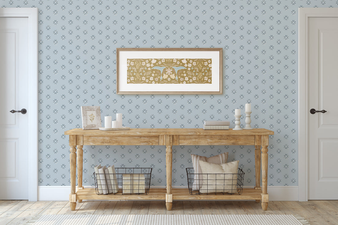 Iris Geometric Wallpaper in Light-Blue and Dark-Blue