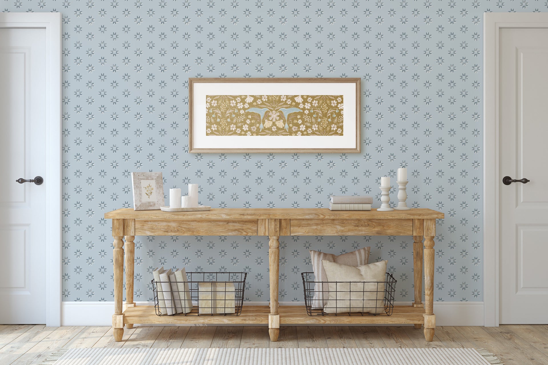 Iris Geometric Wallpaper in Light-Blue and Dark-Blue