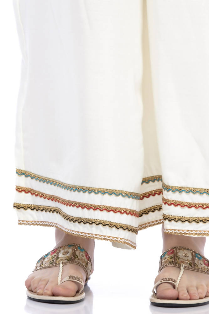Cream Wide Leg Rayon Cotton Palazzo Pants for Women