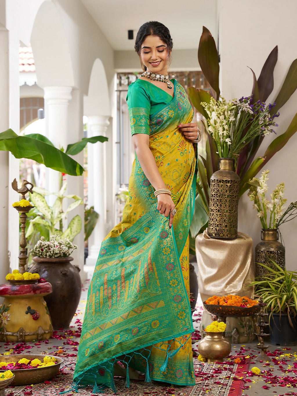 Mustard Yellow Soft Silk Saree with Matching Blouse