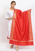 Rich Red Banarasi Silk dupatta with elegant woven patterns