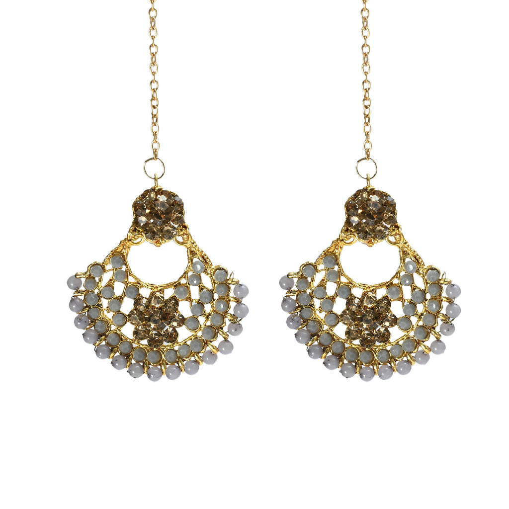 Golden and Grey Long Statement Necklace in Gold-Polished Brass