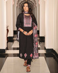 Women's black viscose simmer kurta with floral print and hand work