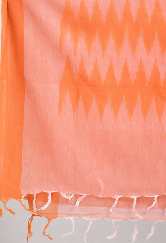 Women's Handloom Cotton Ikkat Dupatta in Vibrant Orange