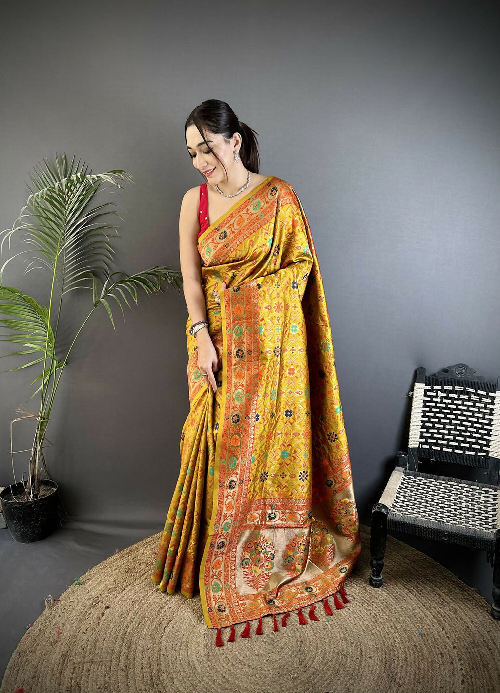 Joban Fashion Golden Yellow Banarasi Soft Silk Woven Saree