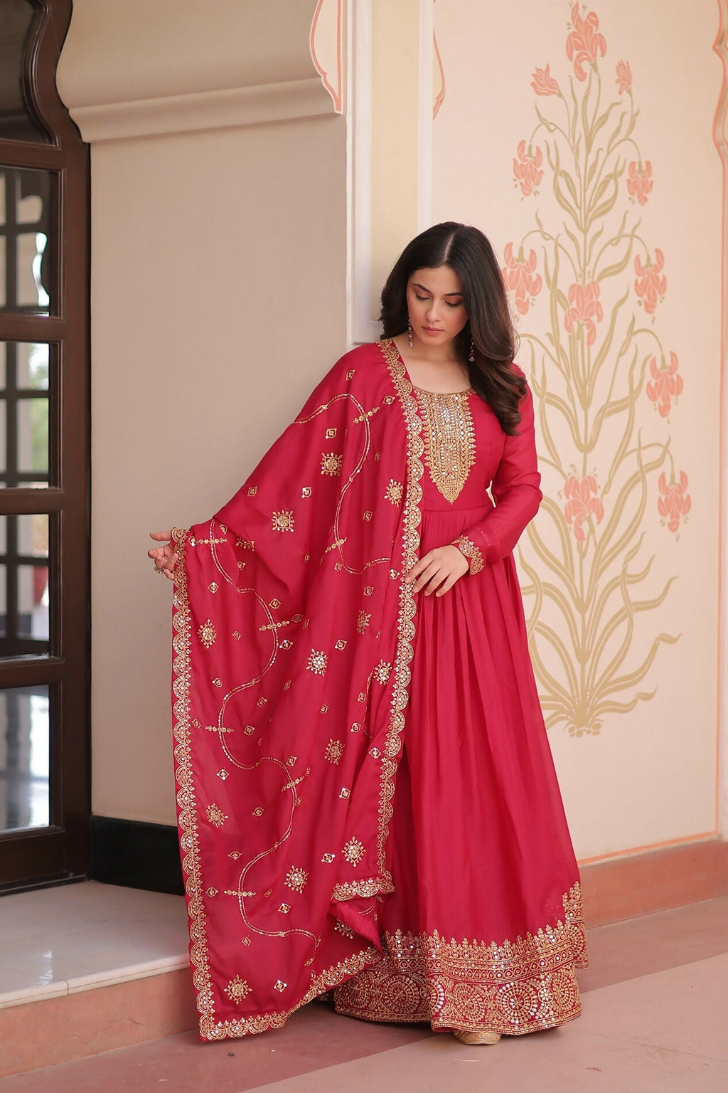 Joban Fashion Pink Georgette Sequence Embroidery Work Kurta Set