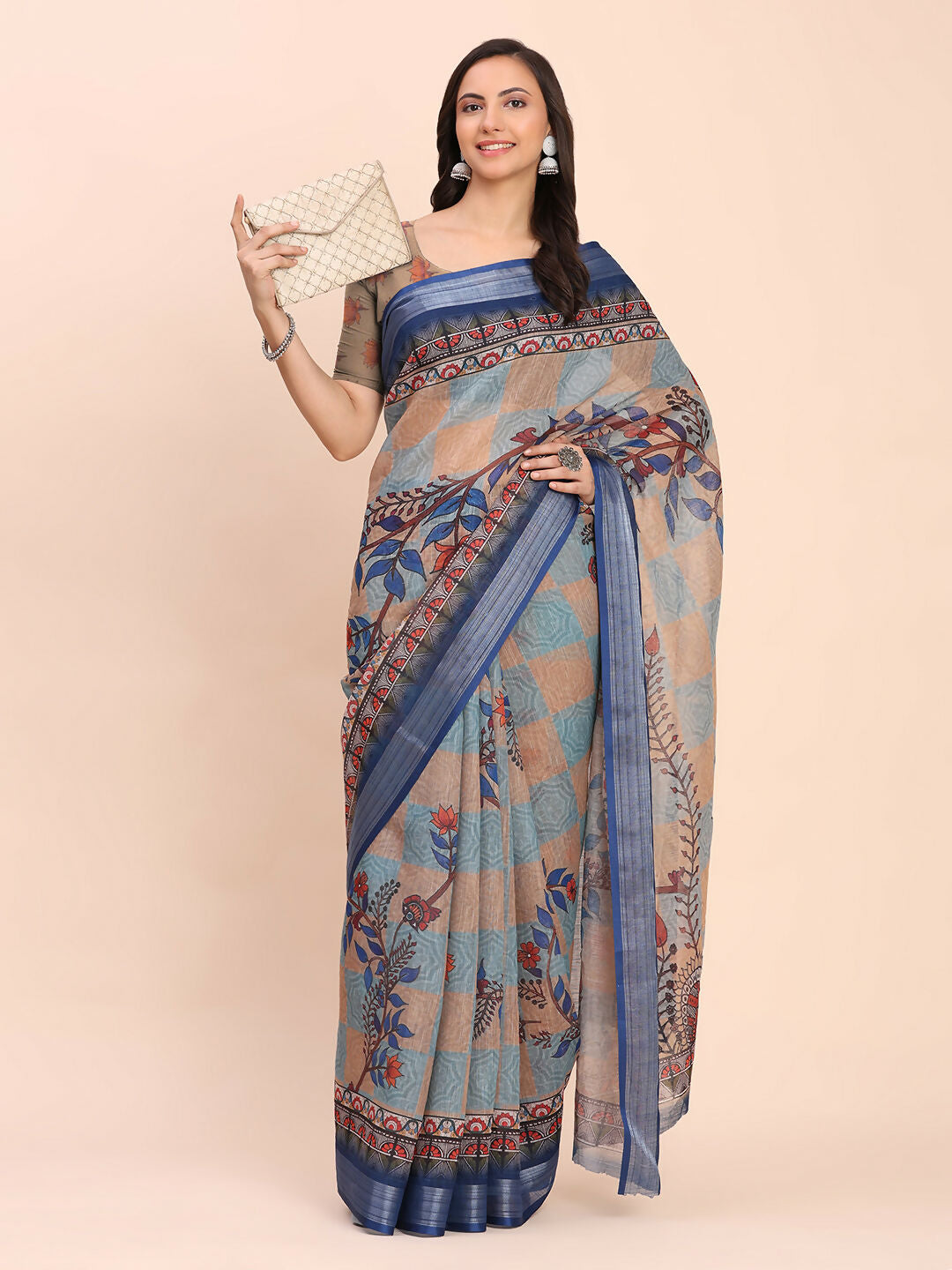 Cream Linen Cotton Saree with Matching Blouse Piece