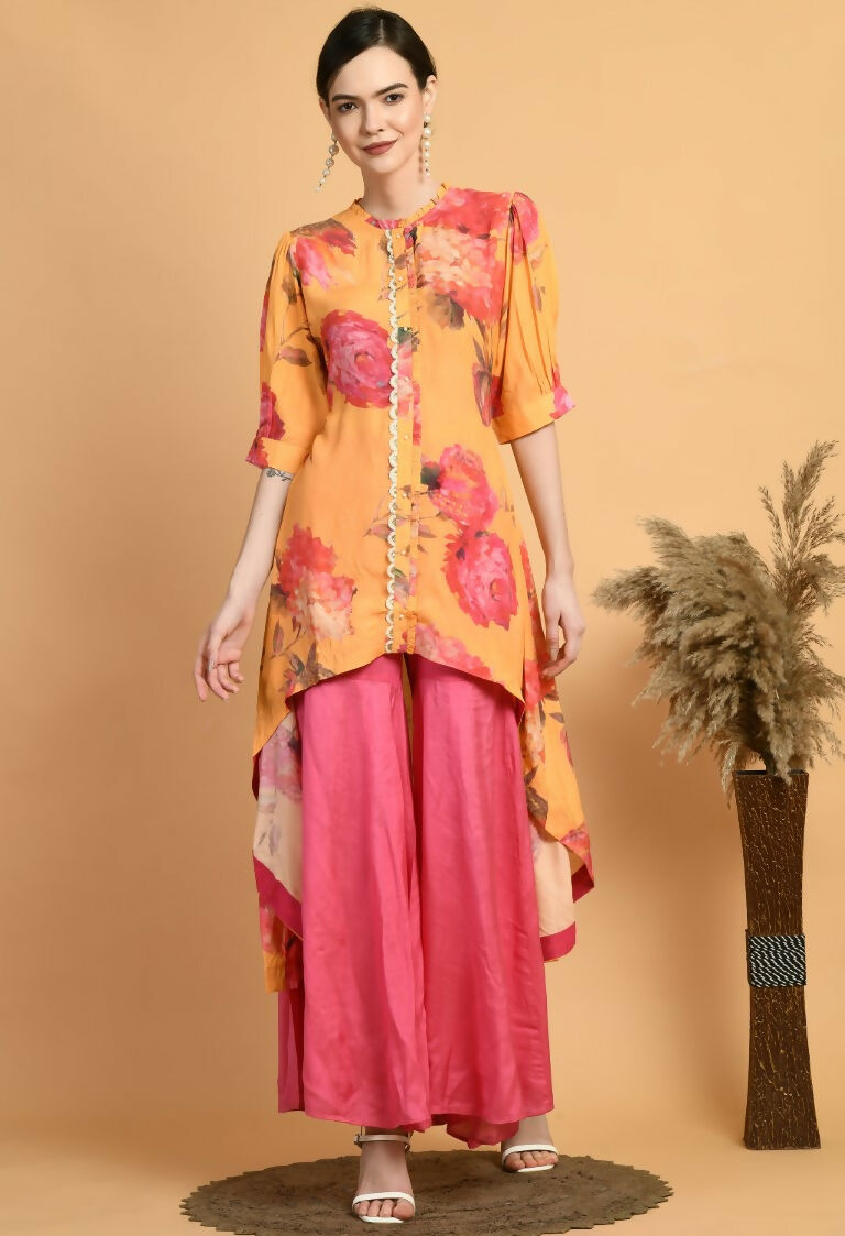 Mustard Maslin Kurta Set with Shantoon Bottoms