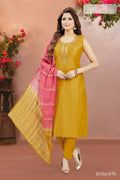 Dista yellow soft silk embroidered kurta and bottom set for women