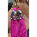 Latest fashion jhumka earrings with pink hanging thread tassels