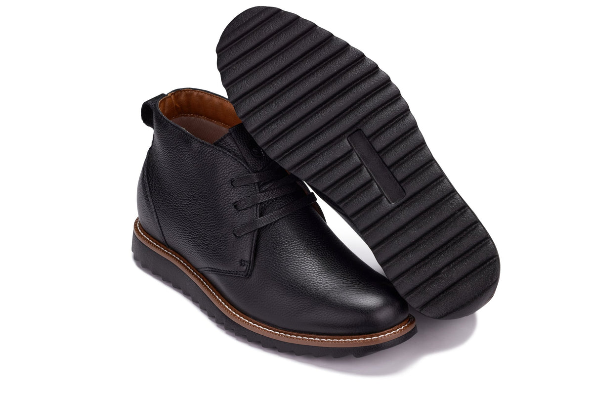 CALTO - J2190 - 2.6 Inches Taller (Black/Black Sole) - Chukka Boots
