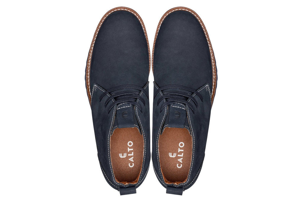 CALTO - J2191 - 2.6 Inches Taller (Ultramarine Blue/Blue Sole) - Nubuck Chukka Boots