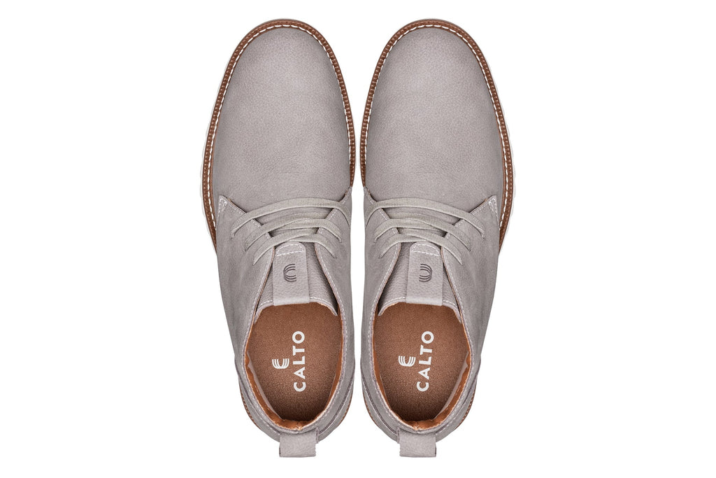 CALTO - J2192 - 2.6 Inches Taller (Grey/White Sole) - Nubuck Chukka Boots