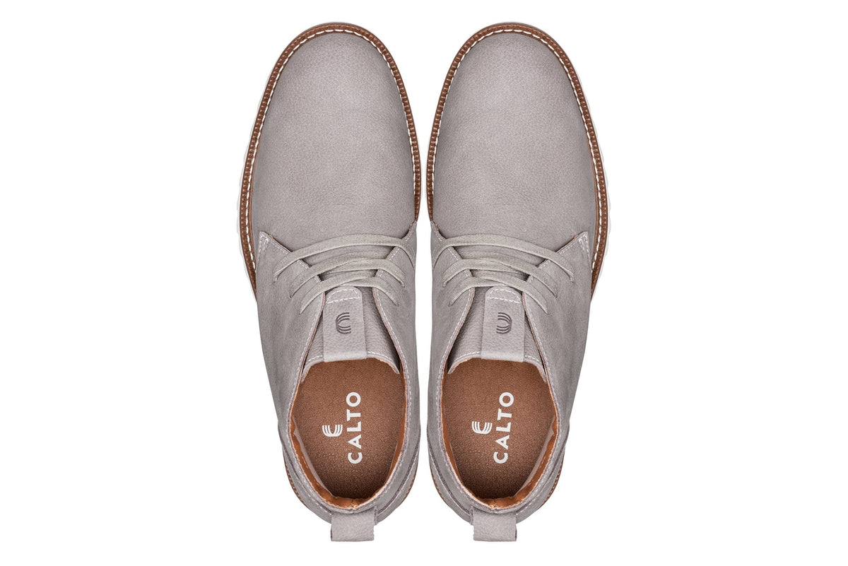 CALTO - J2192 - 2.6 Inches Taller (Grey/White Sole) - Nubuck Chukka Boots
