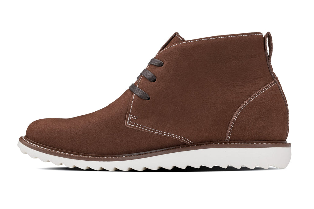 CALTO - J2193 - 2.6 Inches Taller (Brown/White Sole) - Nubuck Chukka Boots