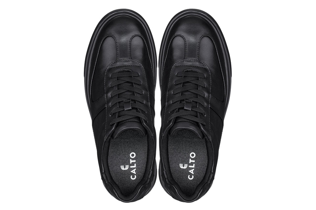 CALTO - J2200 - 2.6 Inches Taller (Black/Black Sole) - Lightweight Nappa Sneakers