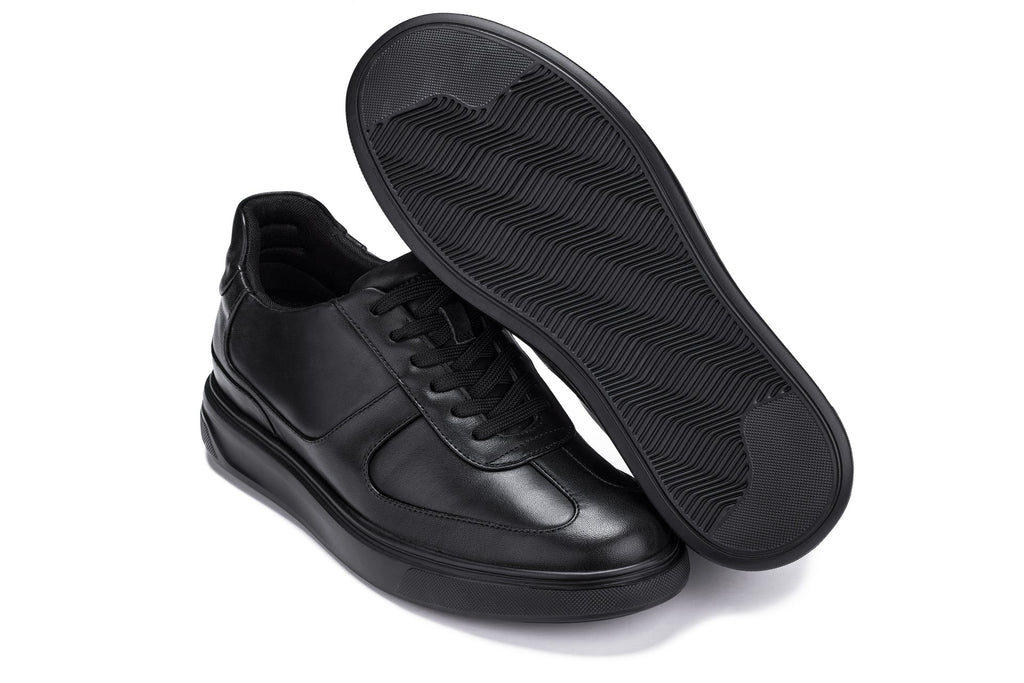 CALTO - J2200 - 2.6 Inches Taller (Black/Black Sole) - Lightweight Nappa Sneakers